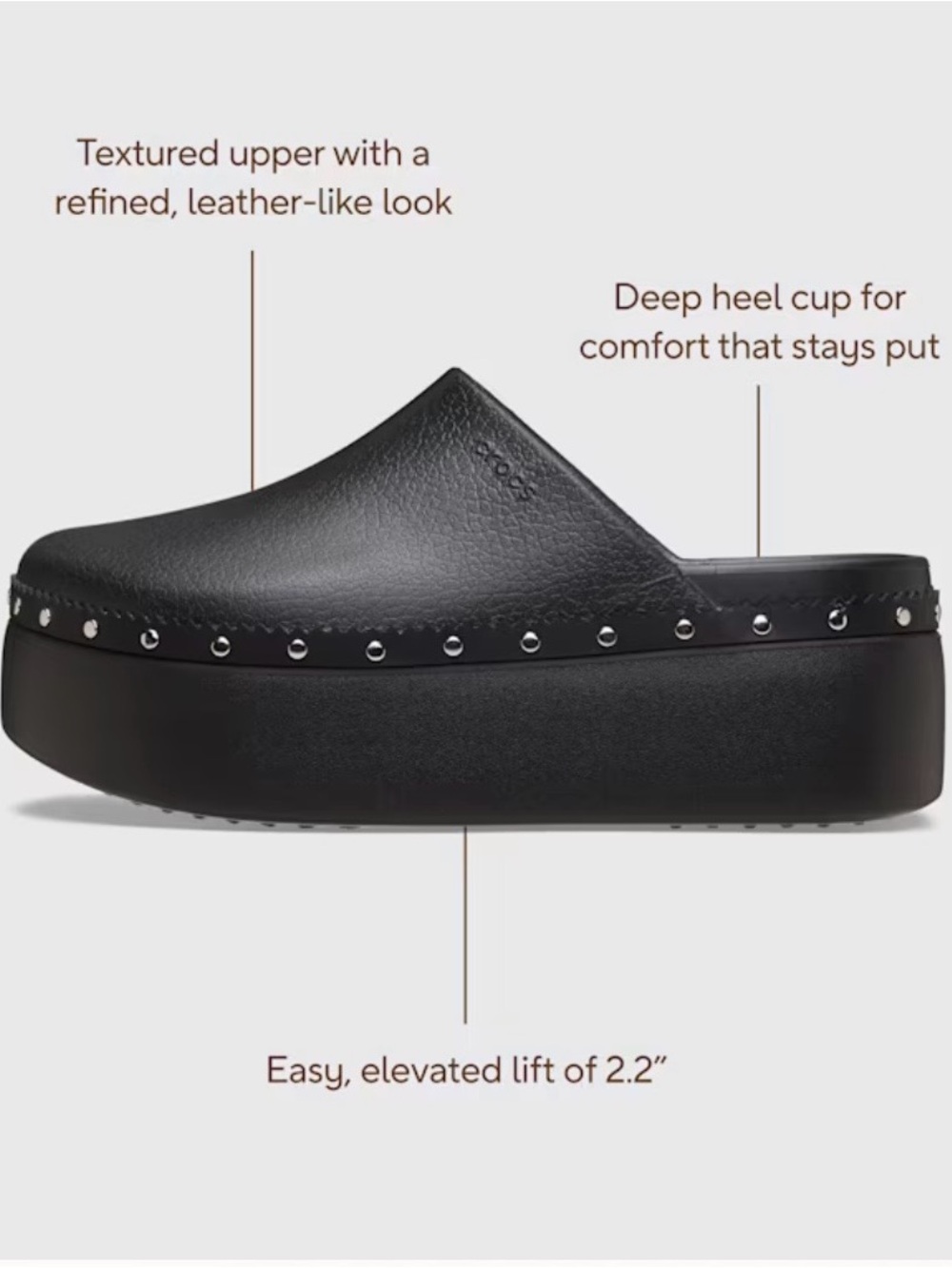 CROCS Black Platform Clog with Silver Stud Accents - Picture 5 of 7